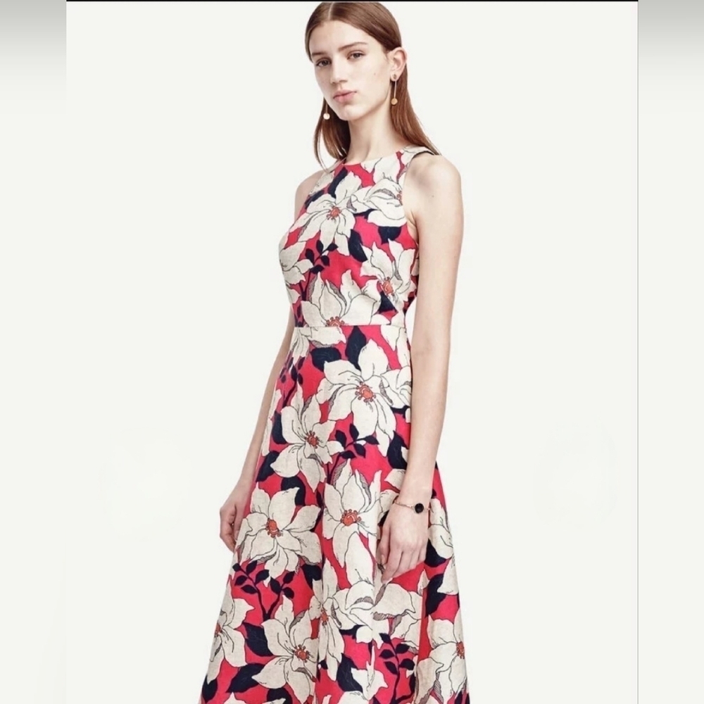 Ann Klein Hibiscus Linen Midi Dress